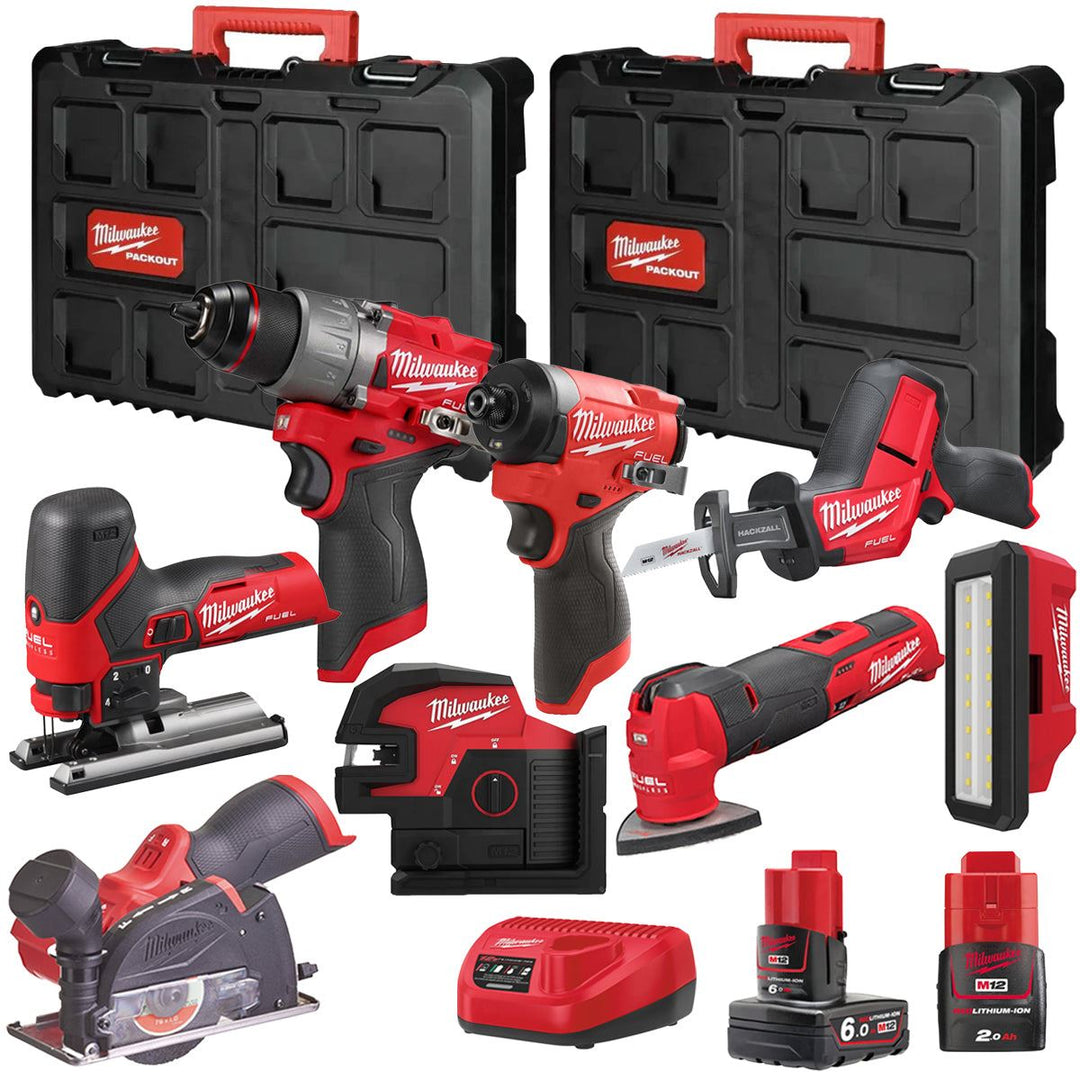 Milwaukee M12FPP7B2-628P 12V Fuel 8 Piece Powerpack Tool Kit with 1 x 6.0Ah & 2.0Ah Batteries, Charger & Case