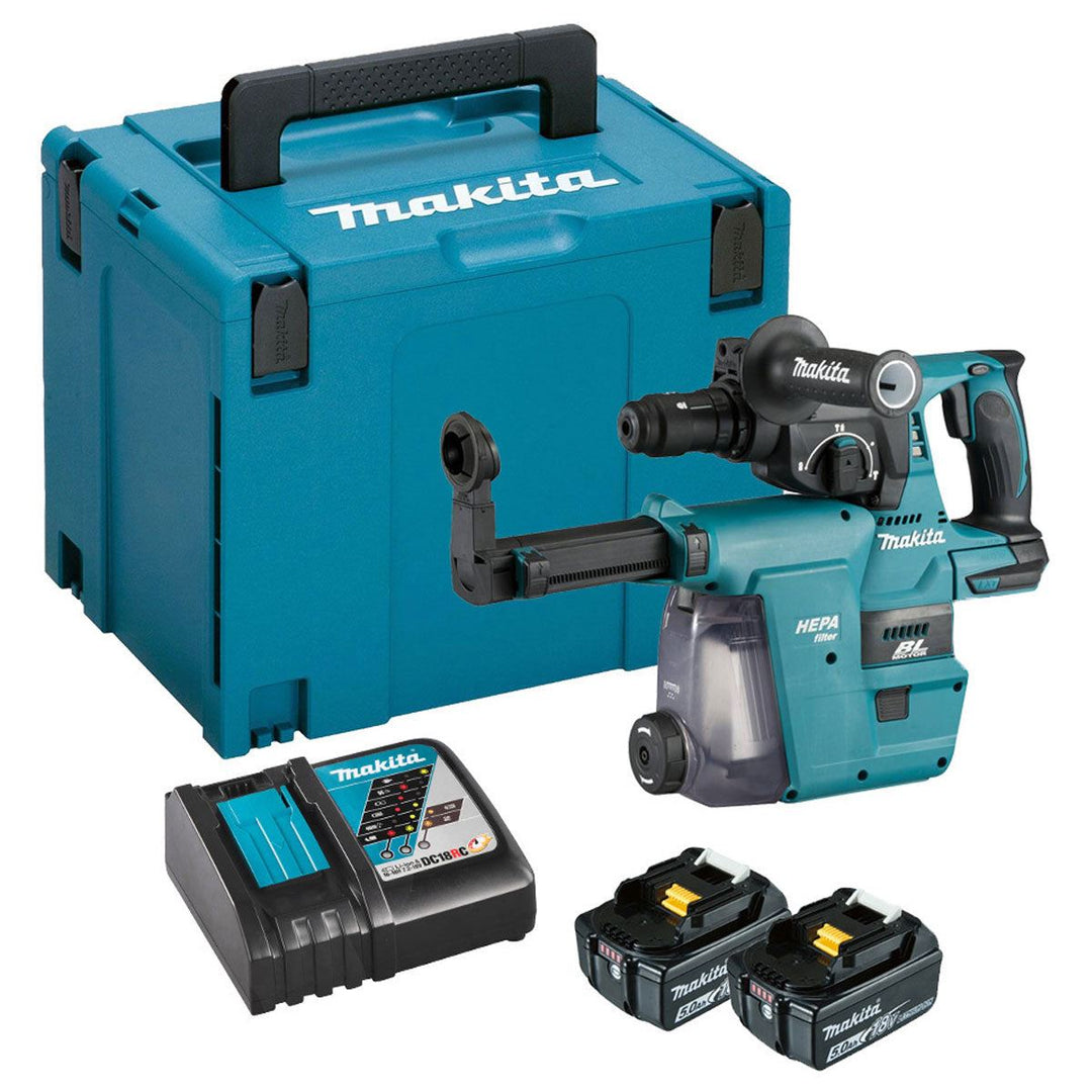 Makita DHR243RTJW 18V LXT Brushless 24mm SDS+ Rotary Hammer Drill With 2 x 5.0Ah Battery & Charger