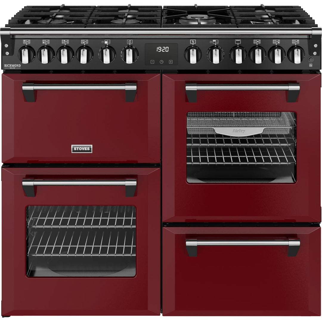 Stoves Richmond Deluxe 100DF 100cm wide Dual Fuel Range Cooker with Gas Hob - Garnet Red