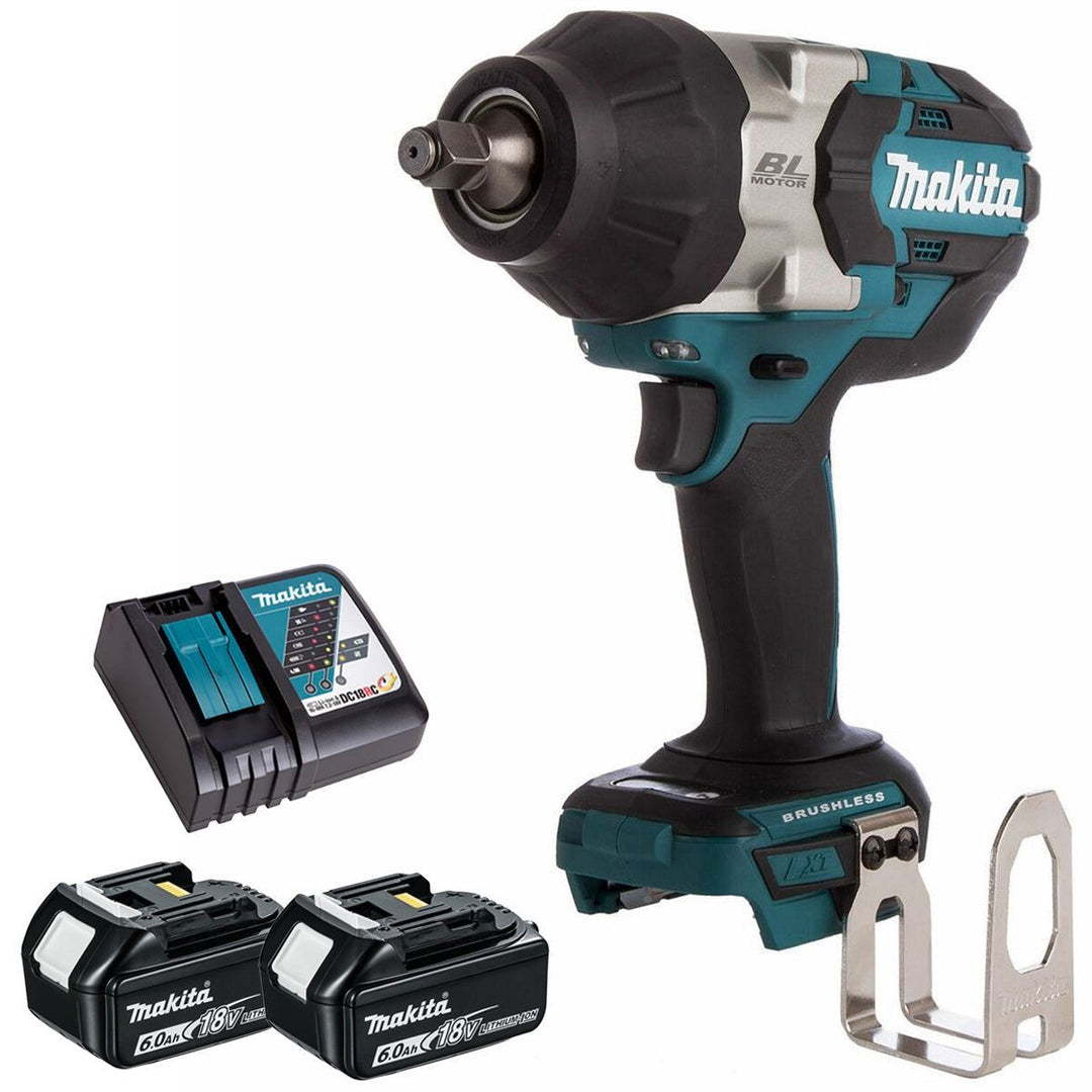 Makita DTW1002Z 18V 1/2" Brushless Impact Wrench with 2 x 6.0Ah Battery &amp; Charger