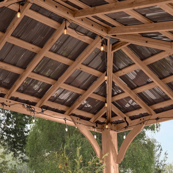 Backyard Discovery Barrington Gazebo 4.9m x 3.7m, Cedar Wood Frame with Heavy-Duty Steel Hip Roof, Pro-Tect™ Tested, Pre-Stained, Easy Assembly, 5-Year Warranty