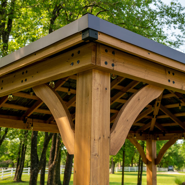 Backyard Discovery Barrington Gazebo 4.9m x 3.7m, Cedar Wood Frame with Heavy-Duty Steel Hip Roof, Pro-Tect™ Tested, Pre-Stained, Easy Assembly, 5-Year Warranty