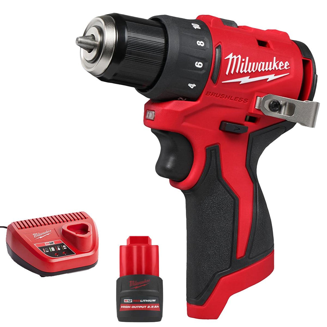 Milwaukee M12BLDDRC-0 12V Brushless Drill Driver with 1 x 2.5Ah Battery & Charger