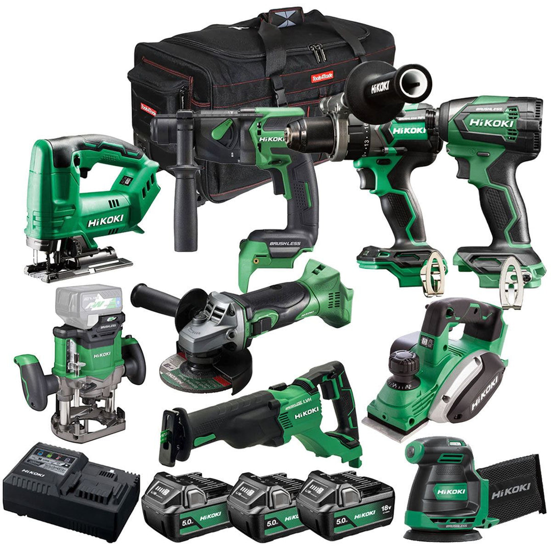 Hikoki 18V 9 Piece Power Tool Combo Kit with 3 x 5.0Ah Battery & Charger T4TKIT-27295
