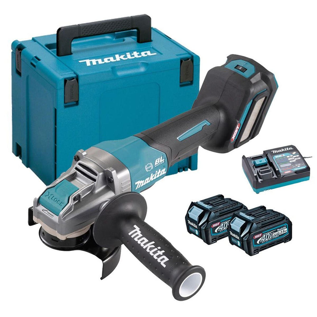 Makita GA043GD201 40V XGT X-Lock 115mm Paddle Switch Angle Grinder With 2 x 2.5Ah Batteries &amp; Charger
