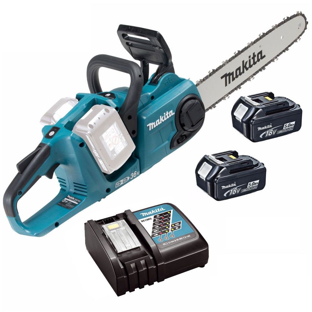 Makita DUC353Z 36V Brushless 350mm Chainsaw With 2 x 5.0Ah Batteries &amp; Charger