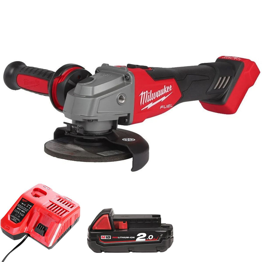 Milwaukee M18FSAG115X-0 18V Brushless 115mm Angle Grinder with 1 x 2.0Ah Battery & Charger