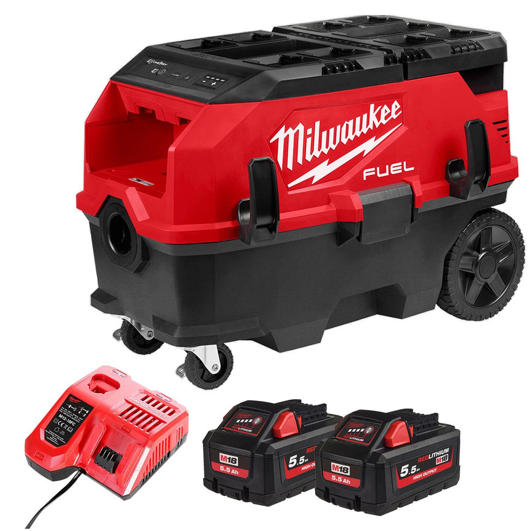 Milwaukee M18ONEF2VC34M-0 18V Dual Battery Brushless Dust Extractor with 2 x 5.5Ah Battery & Charger