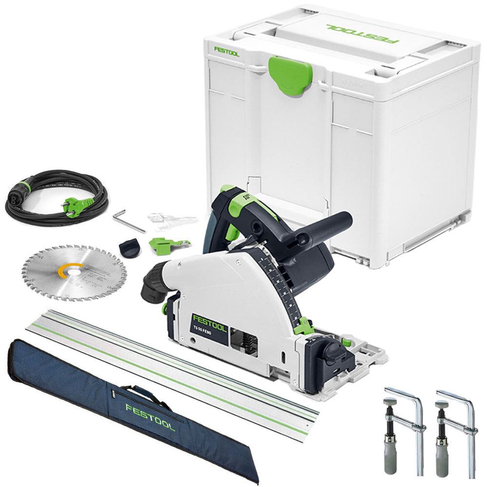 Festool TS 55 FEBQ-Plus 230V GB 160mm Circular Plunge-Cut Saw - 576706 With Guide Rail, Clamp & Guide Rail Bag