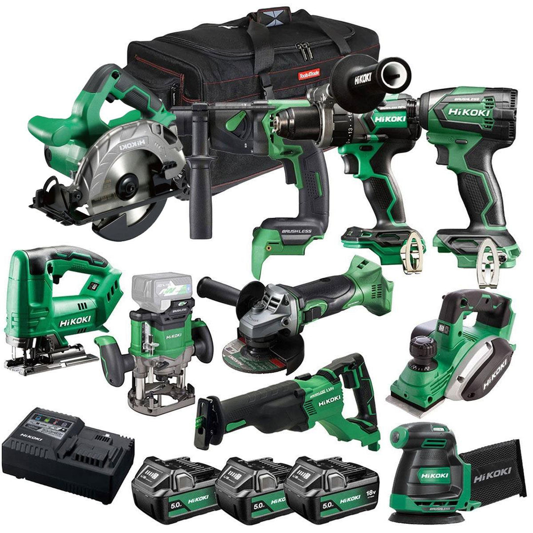 Hikoki 18V 10 Piece Power Tool Combo Kit with 3 x 5.0Ah Battery & Charger T4TKIT-27294