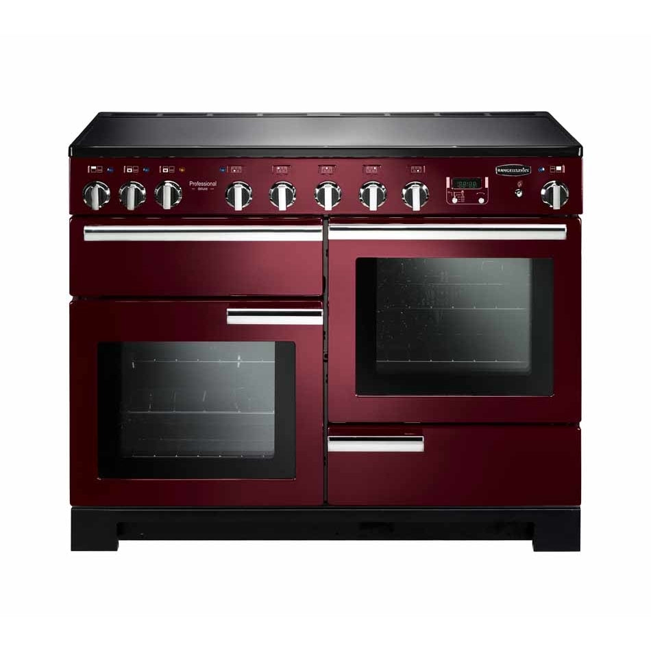 Rangemaster Professional Deluxe PDL110EICY/C 110cm wide Electric Range Cooker with Induction Hob - Cranberry / Chrome