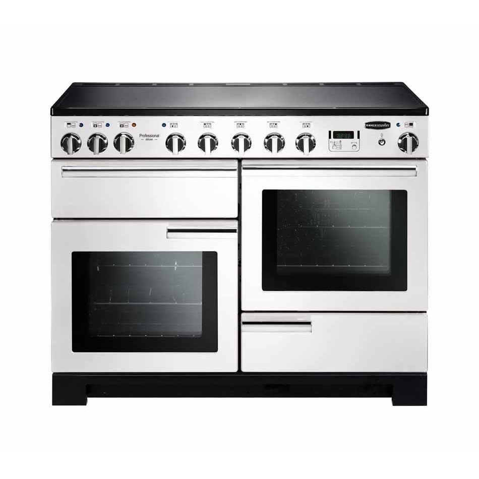Rangemaster Professional Deluxe PDL110EIWH/C 110cm wide Electric Range Cooker with Induction Hob - White / Chrome