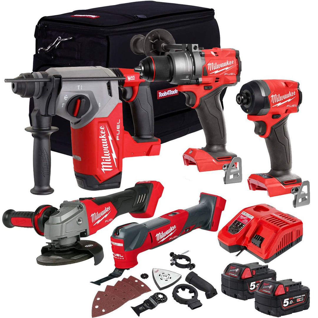 Milwaukee M18FPP4T3-552B 18V Brushless 5 Piece Tool Kit with 2 x 5.0Ah Battery & Charger