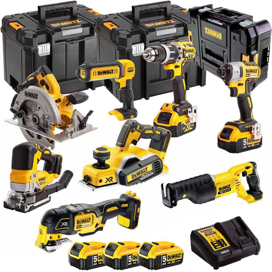 Dewalt DEWKIT90 18V Cordless 8 Piece Kit with 3 x 5.0Ah Batteries & Charger in TSTAK