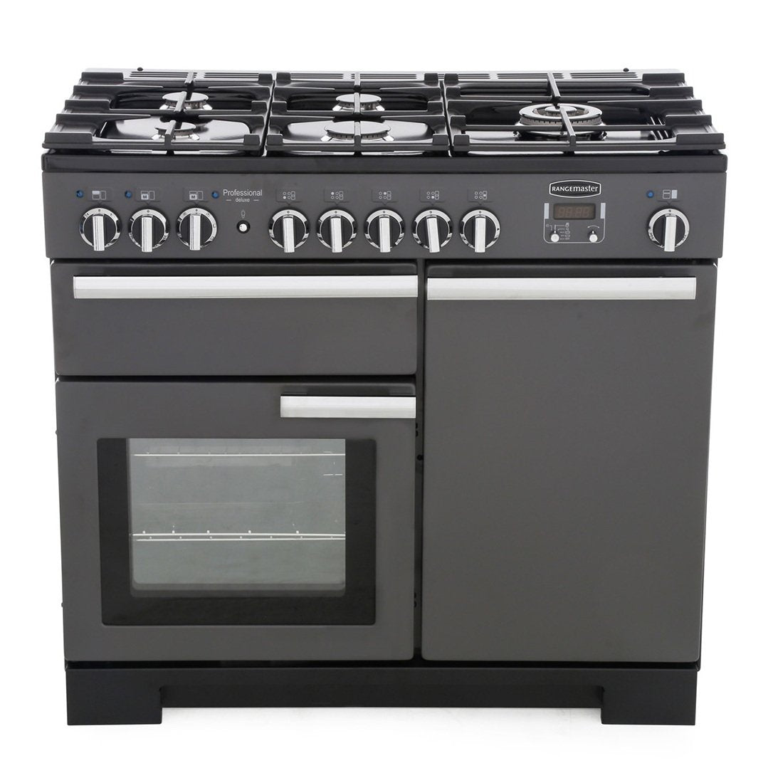 Rangemaster Professional Deluxe PDL100DFFSL/C 100cm wide Dual Fuel Range Cooker with Gas Hob - Slate