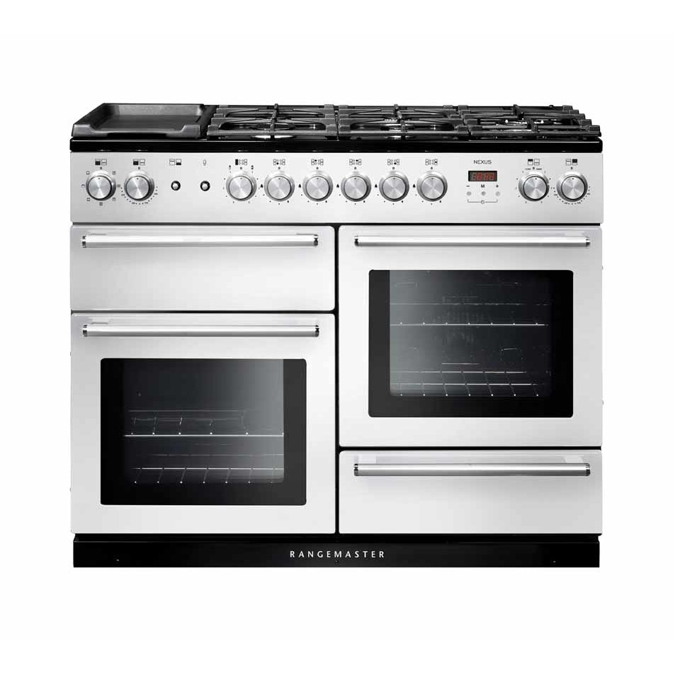Rangemaster Nexus NEX110DFFWH/C 110cm wide Dual Fuel Range Cooker with Mixed Fuel Hob - White