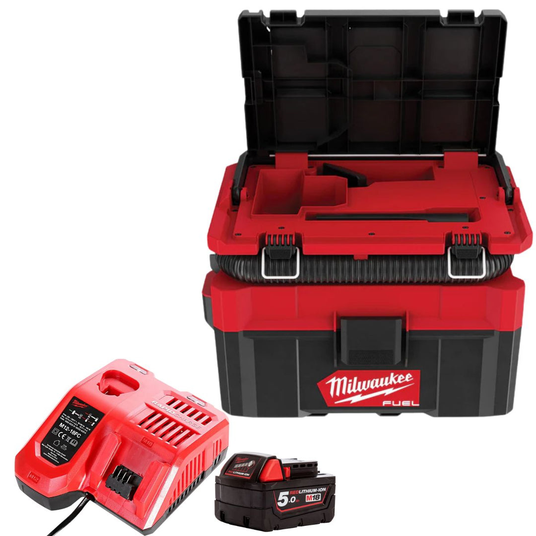 Milwaukee M18FPOVCL-0 18V Fuel Brushless Packout L-Class Wet & Dry Vacuum with 1 x 5.0Ah Battery & Charger