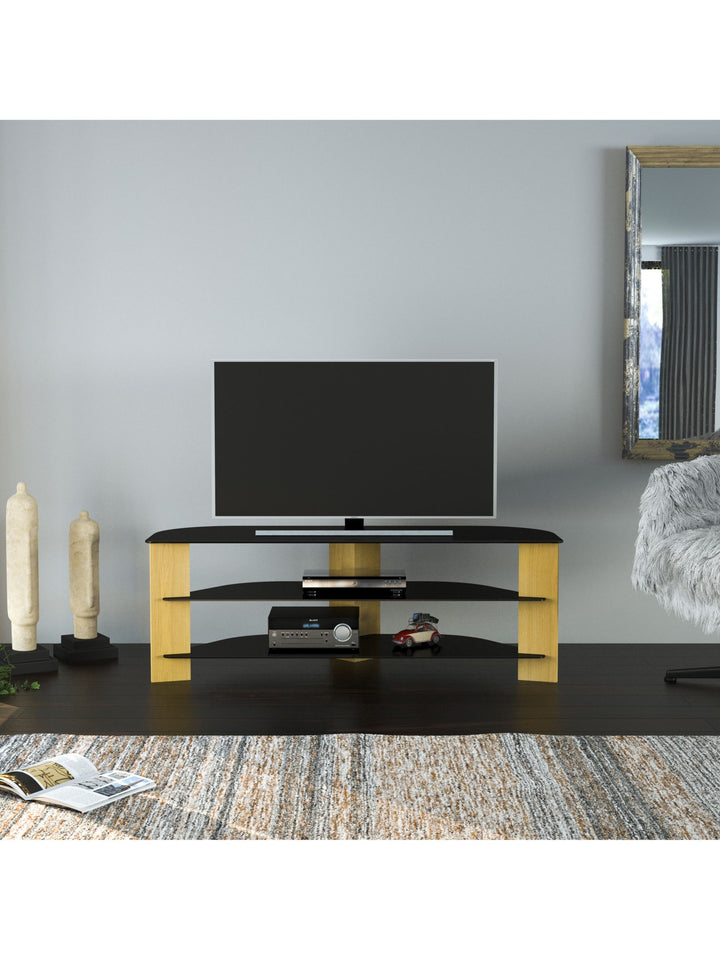 AVF Varano 1300 Corner TV Stand for TVs up to 65", Oak/Black Glass