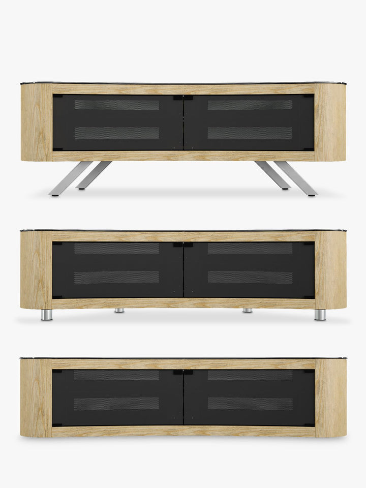 AVF Affinity Premium 1500 Bay Curved TV Stand For TVs up to 70", Whitewashed Oak
