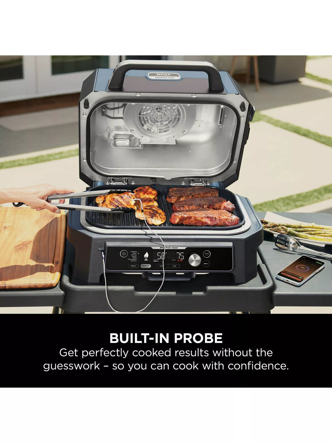 Ninja Woodfire Pro Connect XL Electric BBQ Grill & Smoker, Blue