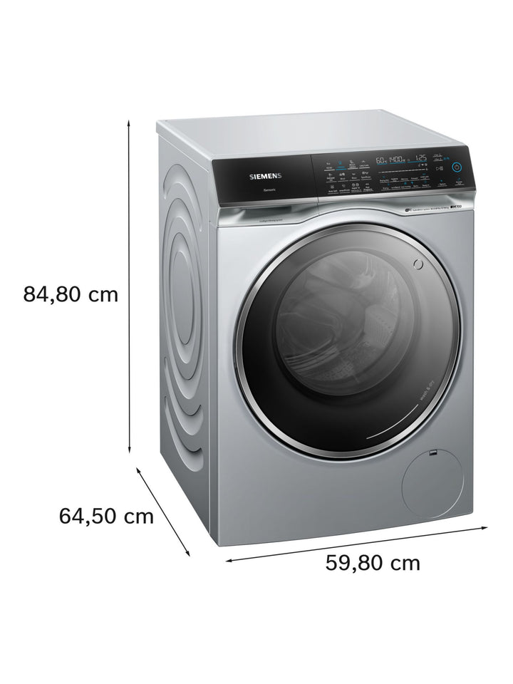 Siemens iQ700 WN54C2ATGB Freestanding Washer Dryer, 10.5kg/6kg Load, 1400rpm Spin, Silver