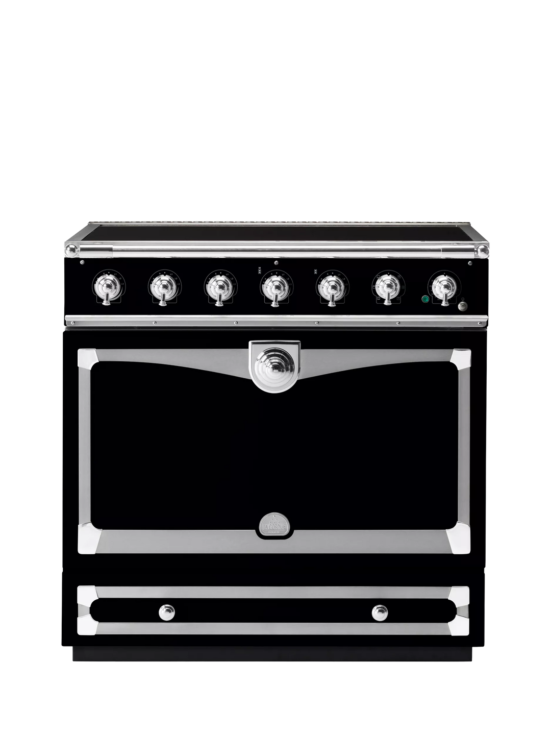 La Cornue CornuFe AlberTine 90cm Electric Range Cooker with Induction Hob, Brilliant Black/Chrome Stainless Steel