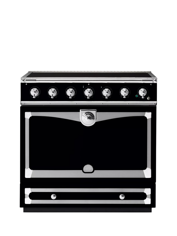 La Cornue CornuFe AlberTine 90cm Electric Range Cooker with Induction Hob, Brilliant Black/Chrome Stainless Steel