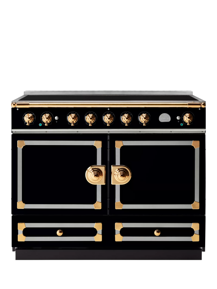 La Cornue CornuFe 110cm Electric Range Cooker with Induction Hob, Brilliant Black/Brass Stainless Steel