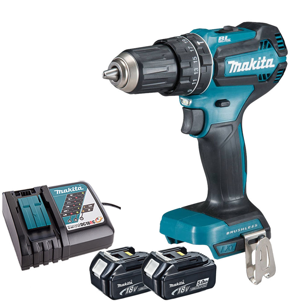 Makita DHP485Z 18V Brushless Combi Drill with 2 x 5.0Ah Batteries &amp; Charger
