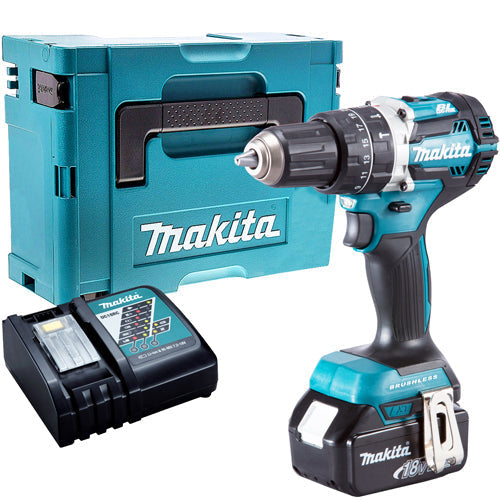 Makita DHP484Z 18V Brushless Combi Hammer Drill Driver with 1 x 5.0Ah Battery &amp; Charger in Case