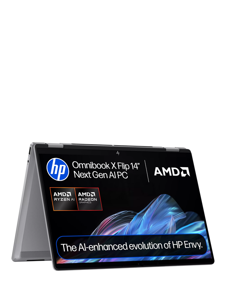 HP OmniBook X Flip 14 Convertible Laptop, AMD Ryzen AI 5 Processor, 16GB RAM, 512GB SSD, 14” 2K Touchscreen, Meteor Silver