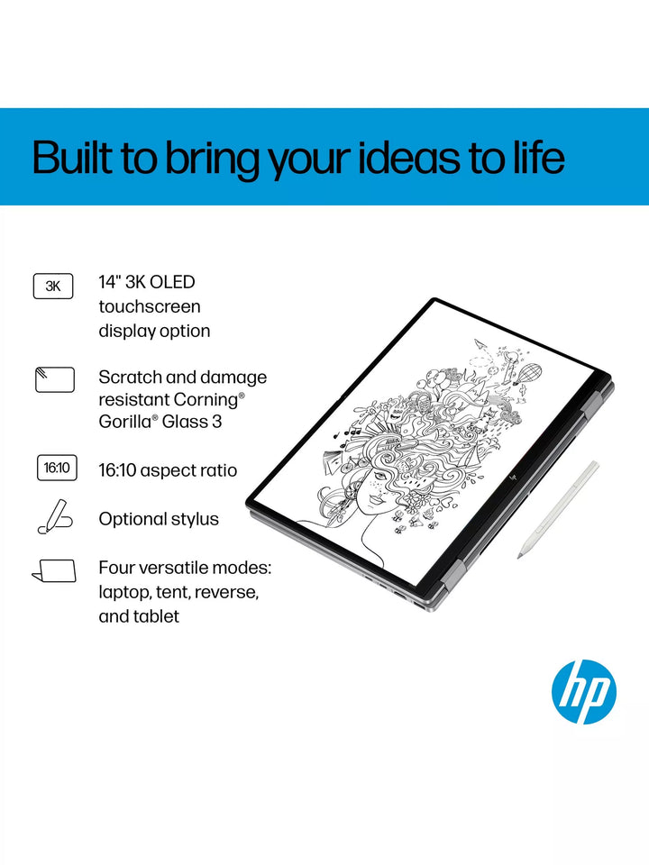 HP OmniBook X Flip 14 Convertible Laptop, AMD Ryzen AI 5 Processor, 16GB RAM, 512GB SSD, 14” 2K Touchscreen, Meteor Silver