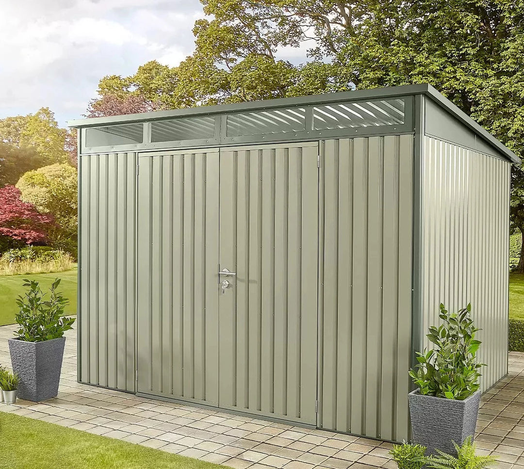 Stainless Steel Garden Shed 10ft x 8ft (3m x 2.4m) Large Two Door Steel Shed in 2 Colours