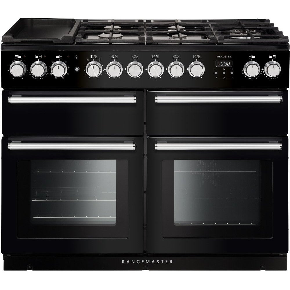Rangemaster Nexus SE NEXSE110DFFBL/C 110cm wide Dual Fuel Range Cooker with Gas Hob - Black / Chrome