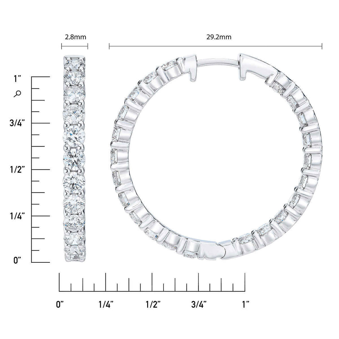 4.00ctw Round Brilliant Cut Diamond Inside Outside Hoop Earrings, 14ct White Gold