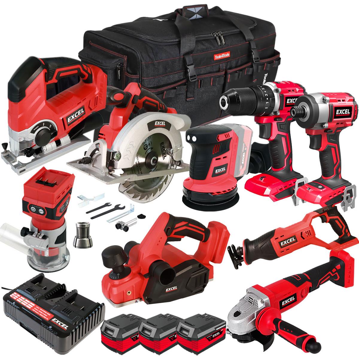 Excel 18V 9 Piece Combo Kit with 3 x 4.0Ah Batteries & Charger EXLKIT ...
