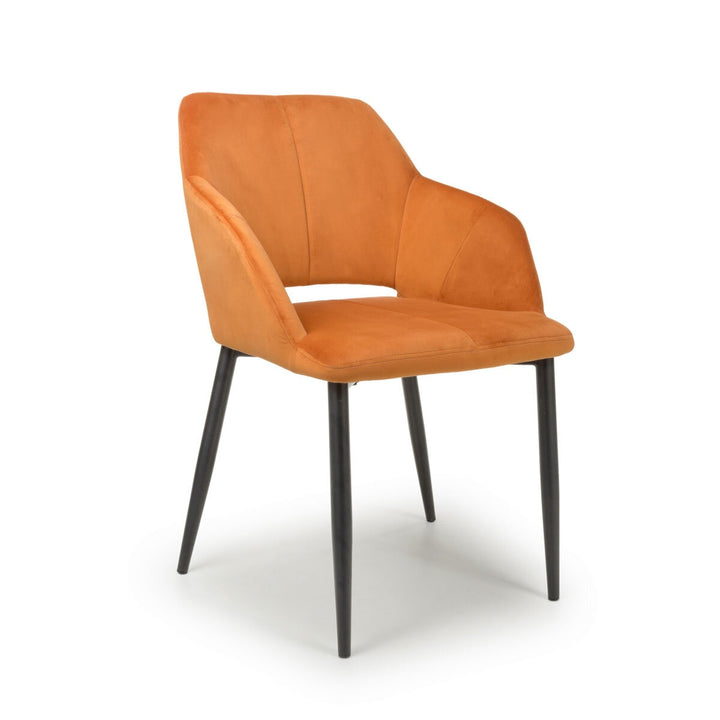 Nero Burnt Orange Velvet Quilted Dining Chair, 2 Pack