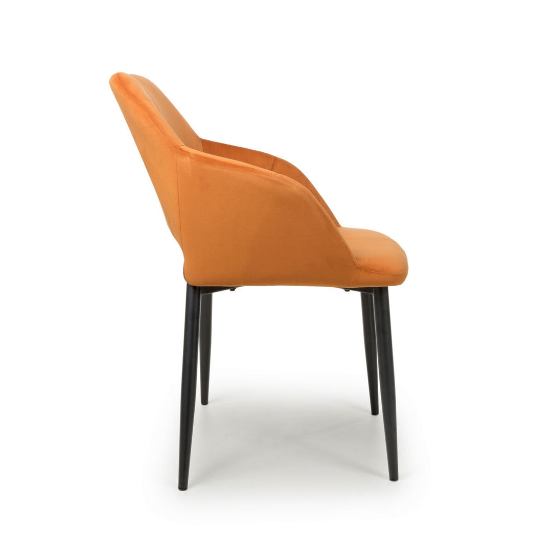 Nero Burnt Orange Velvet Quilted Dining Chair, 2 Pack