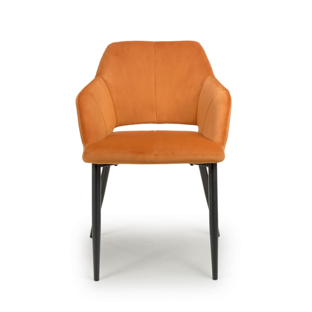 Nero Burnt Orange Velvet Quilted Dining Chair, 2 Pack