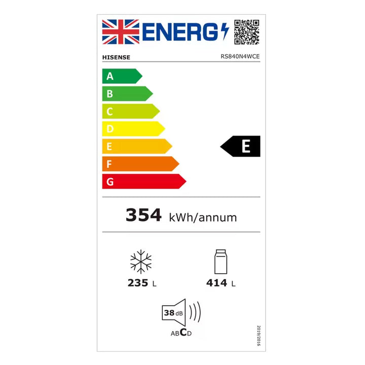 Hisense RS840N4WCE, Side by Side Fridge Freezer with Non Plumbed Water Dispenser, E Rated in Silver