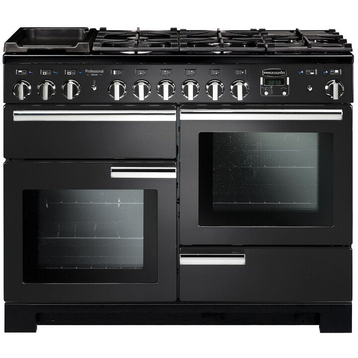 Rangemaster Professional Deluxe PDL110DFFCB/C 110cm wide Dual Fuel Range Cooker with Gas Hob - Charcoal Black
