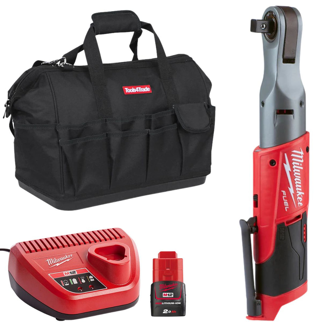 Milwaukee M12FIR12-0 12V Impact Ratchet FUEL Sub-Compact 1/2" with 1 x 2.0Ah Battery Charger &amp; Bag