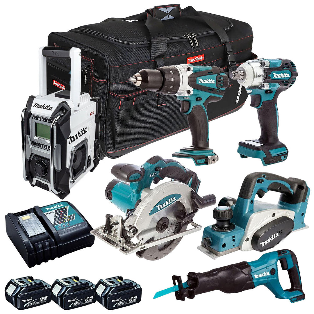 Makita 18V 6 Piece Power Tool Kit with 3 x 5.0Ah Battery & Charger T4TKIT-12877