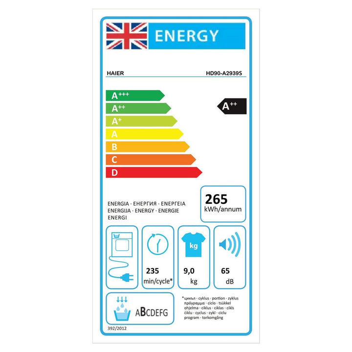 Haier I-Pro Series 3 HD90-A2939R 9kg Heat Pump Dryer, A++ Rated in Graphite