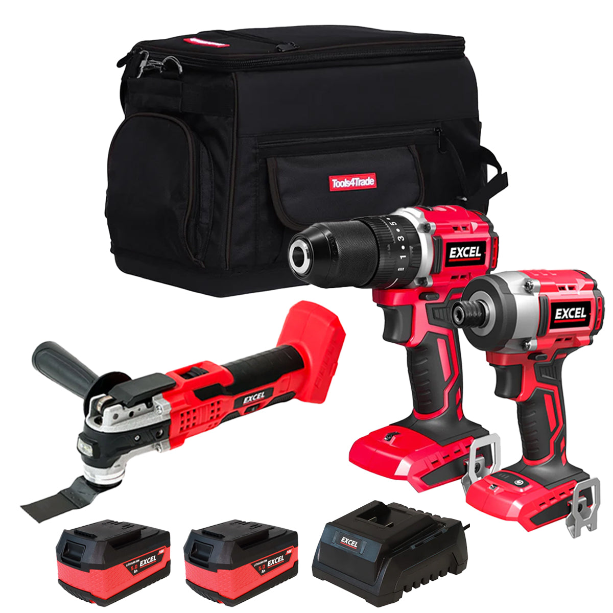 Excel 18V 3 Piece Power Tool Kit with 2 x 5.0Ah Battery & Charger EXLK ...