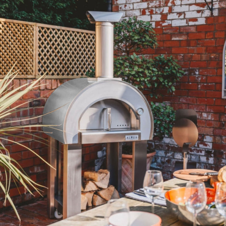 Alpha Pro Piccolo Wood-Fired Pizza Oven Bundle in Stainless Steel + Cover