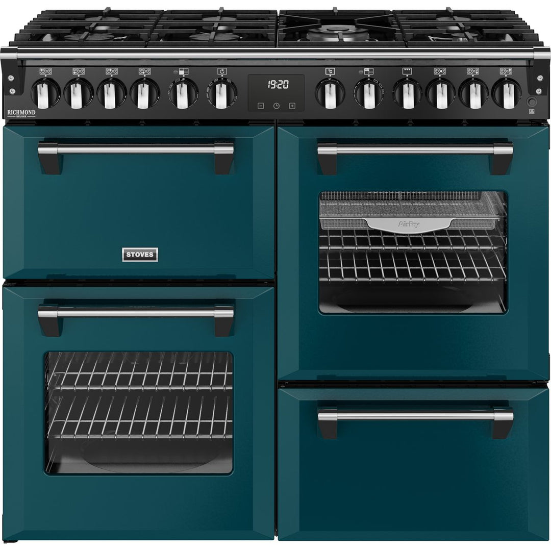 Stoves Richmond Deluxe 100DF 100cm wide Dual Fuel Range Cooker with Gas Hob - Deep Marine