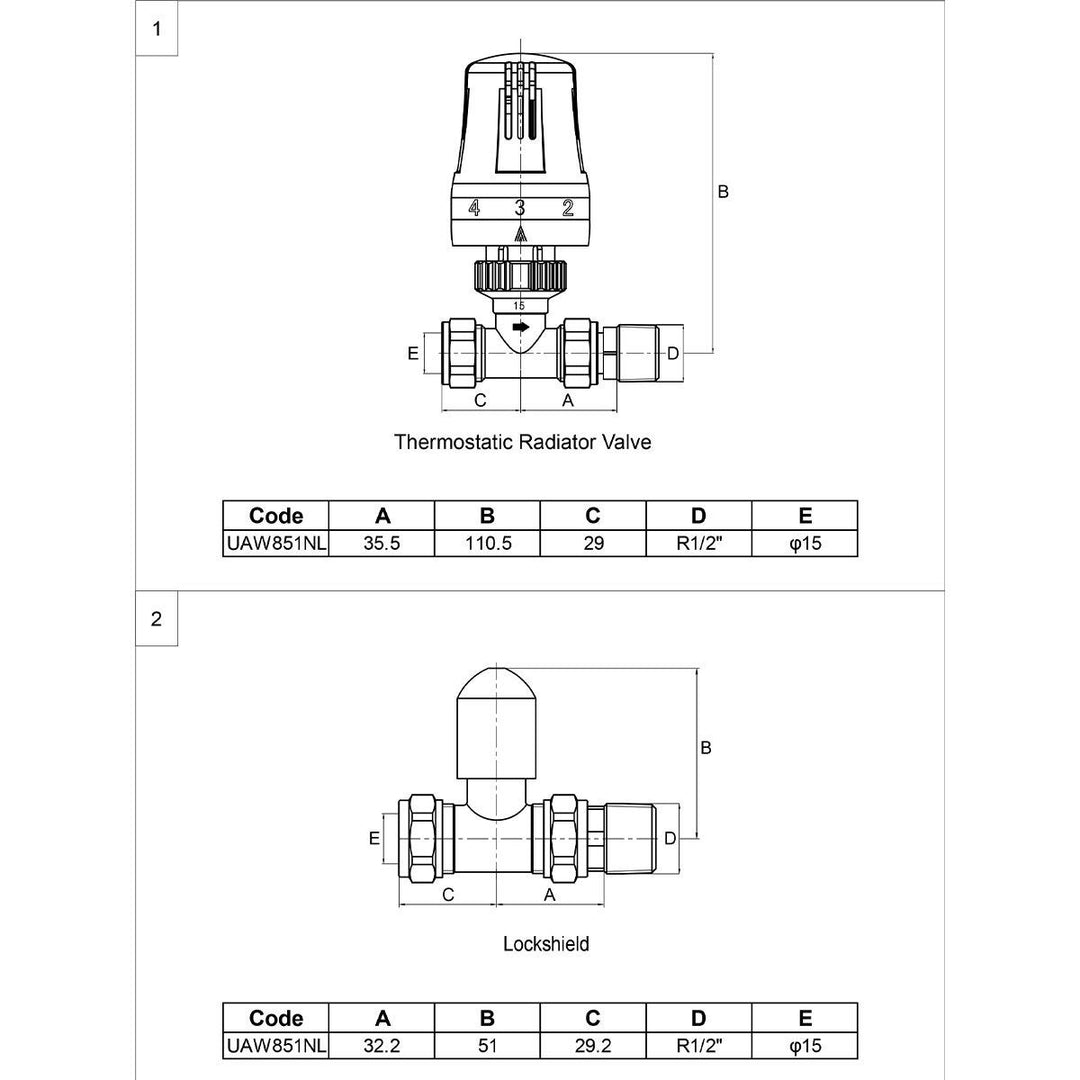 Ultraheat Thermostat Straight Valves + L/S (Set)