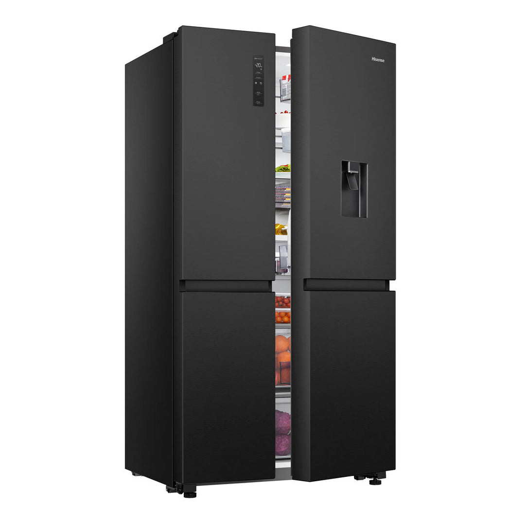 Hisense RS840N4WFE, Side by Side Fridge Freezer with Non Plumbed Water Dispenser, E Rated in Black