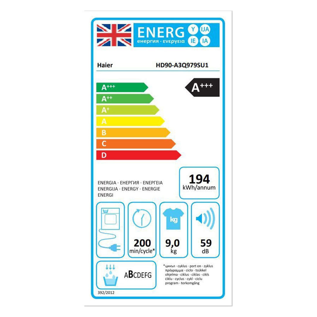 Haier Series 7 HD90-A3Q979RU1 9kg, Heat Pump Tumble Dryer A+++ in Graphite